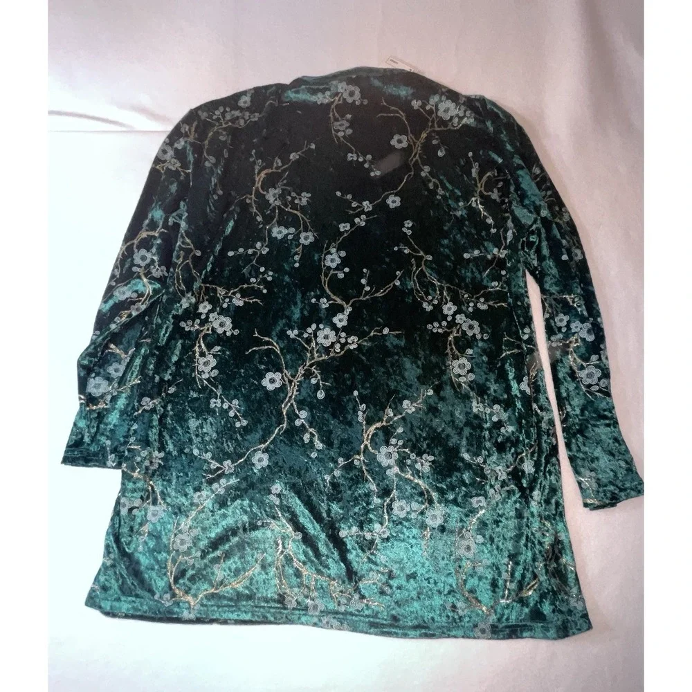 TR Bently Floral Blouse & Pant Set Emerald Green Crushed Velvet Size Large New - Picture 11 of 16